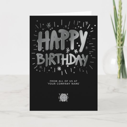 Aangepaste Logo faux Silver Fun Happy Birthday Bla Kaart (Voorkant)