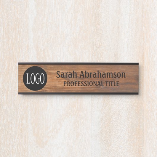 Aangepaste Logo Faux Wood Grain Kantoor Door SIgn Deurbordje (Voorkant)