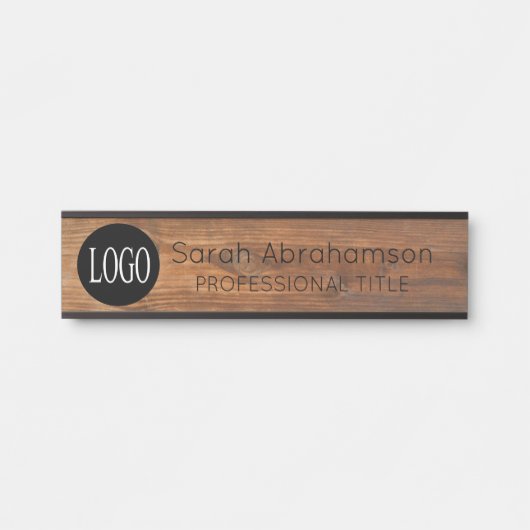 Aangepaste Logo Faux Wood Grain Kantoor Door SIgn Deurbordje (Voorkant)