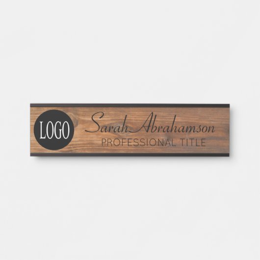 Aangepaste Logo Faux Wood Grain Name Bord Deurbordje (Voorkant)