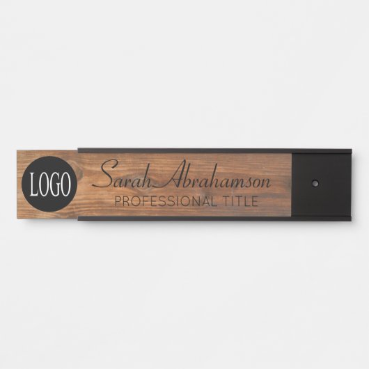 Aangepaste Logo Faux Wood Grain Name Bord Deurbordje (Voorkant)