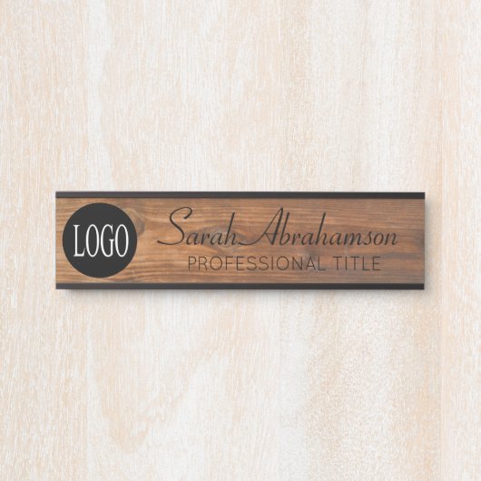 Aangepaste Logo Faux Wood Grain Name Bord Deurbordje (Voorkant)