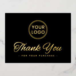 Aangepaste logo folie elegant zwart dank u briefka feestdagen briefkaart