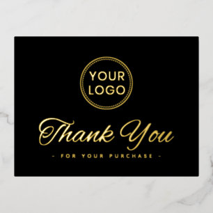 Aangepaste logo folie elegant zwart dank u briefka feestdagen briefkaart
