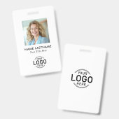 Aangepaste Logo Foto Clean Simple Minimalist White Badge (Voor- en achterkant)