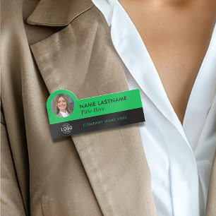 Aangepaste Logo Foto ID Groen Zwart Bedrijfsmedewe Naamplaatje