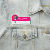 Aangepaste Logo Foto-ID Titel Bright Pink Business Naamplaatje (In situ)