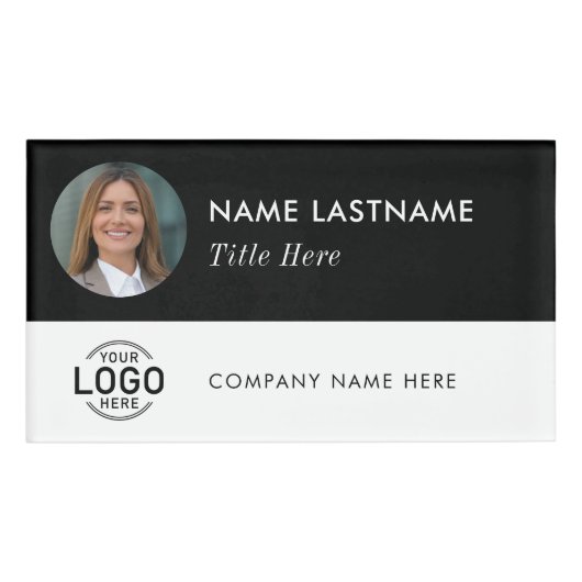 Aangepaste Logo Foto ID Zwart Wit Magnetisch Groot Naambadge (Voorkant)