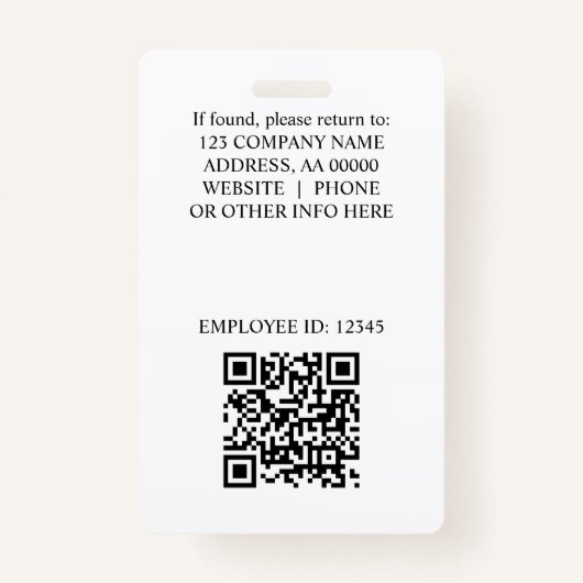 Aangepaste Logo Foto Medewerker ID Badge (Achterkant)