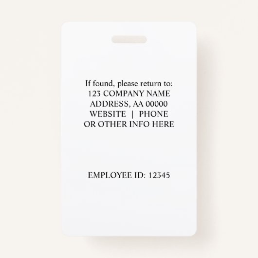 Aangepaste Logo Foto Medewerker ID Badge (Achterkant)