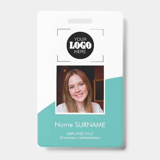 Aangepaste logo foto QR-code turquoise en witte ID Badge (Voorzijde)