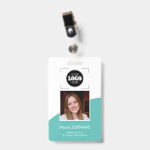 Aangepaste logo foto QR-code turquoise en witte ID Badge (Voorzijde met clip)