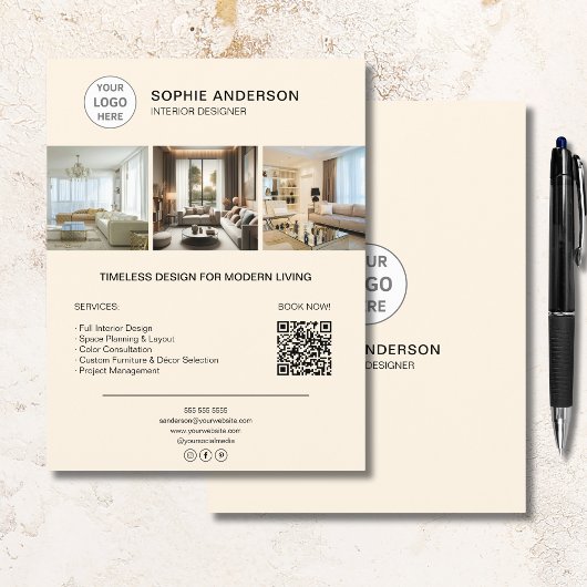 Aangepaste Logo Foto QR Cream Professional Busines Flyer