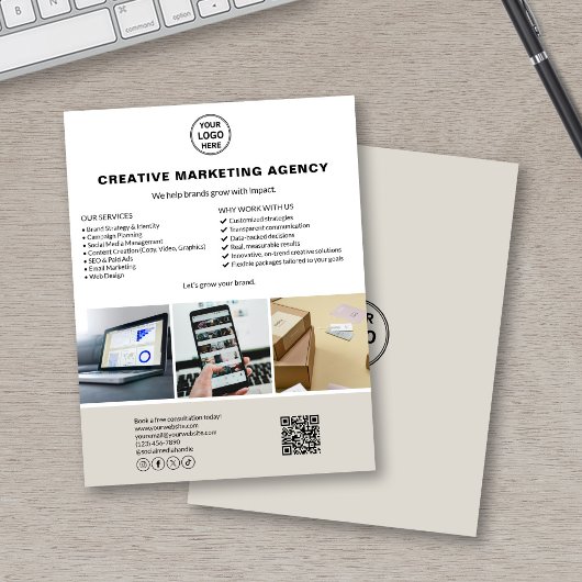 Aangepaste Logo Foto QR Marketing Business Wit Flyer