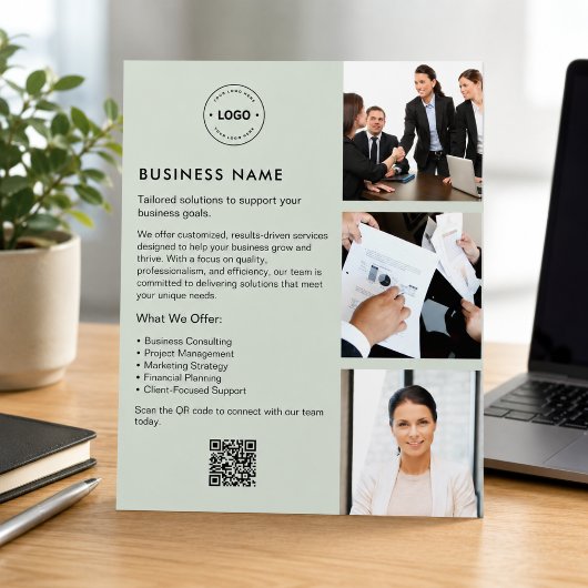 Aangepaste logo foto QR saliegroen zakelijke flyer