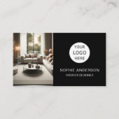 Aangepaste Logo Foto QR Social Media Zwart Visitekaartje (Voorkant)