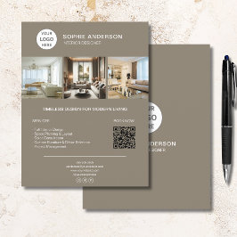 Aangepaste Logo Foto QR Taupe Professioneel Bedrij Flyer