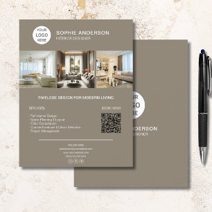 Aangepaste Logo Foto QR Taupe Professioneel Bedrij Flyer