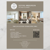 Aangepaste Logo Foto QR Taupe Professioneel Bedrij Flyer (Voorkant)