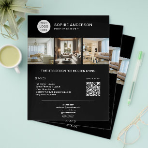 Aangepaste Logo Foto QR Zwart Professioneel Bedrij Flyer