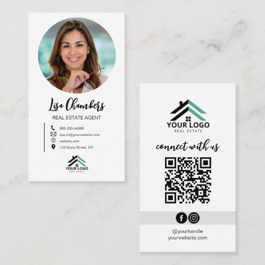 Aangepaste Logo foto Real Estate Agent Realtor Visitekaartje (Voorkant / Achterkant)