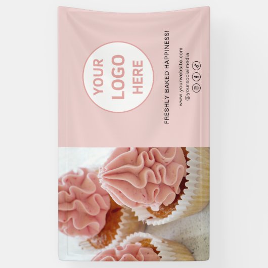 Aangepaste Logo Foto Roze Bakkerij Business Spandoek (Verticaal)
