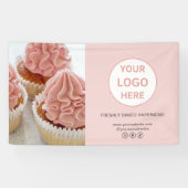 Aangepaste Logo Foto Roze Bakkerij Business Spandoek (Horizontaal)