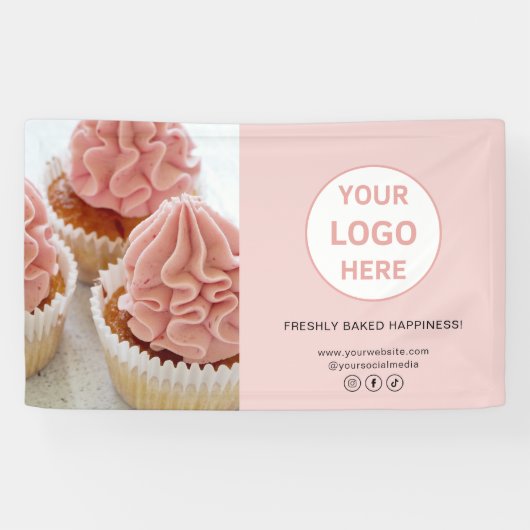 Aangepaste Logo Foto Roze Bakkerij Business Spandoek (Horizontaal)