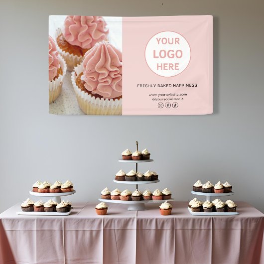 Aangepaste Logo Foto Roze Bakkerij Business Spandoek