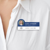 Aangepaste Logo Foto Titel Navy Blauw Wit Medewerk Naamplaatje