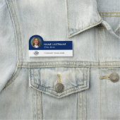 Aangepaste Logo Foto Titel Navy Blauw Wit Medewerk Naamplaatje (In situ)