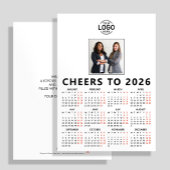 Aangepaste Logo Foto Witte Kalender 2026 Zakelijk Feestdagenkaart