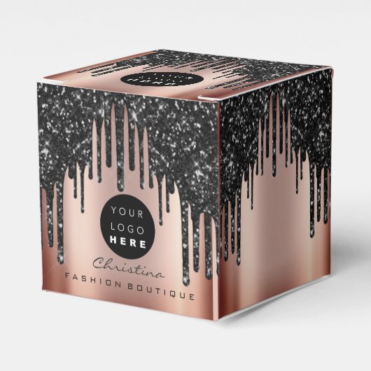 Aangepaste Logo Glitter Black Drives Boutique Roos Bedankdoosjes (Voorkant Zijde)
