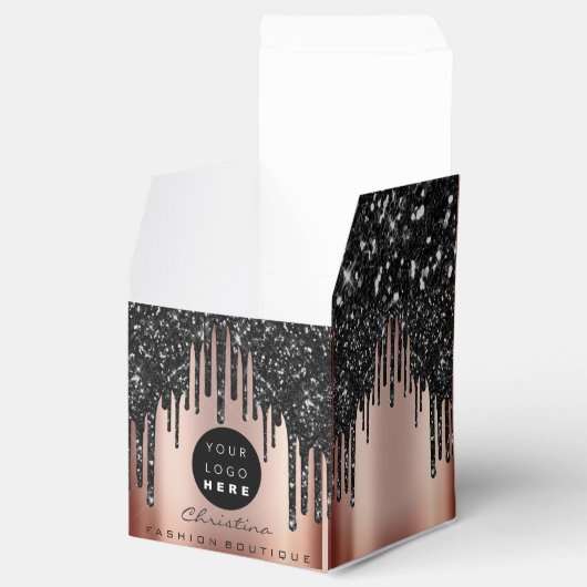 Aangepaste Logo Glitter Black Drives Boutique Roos Bedankdoosjes (Geopend)