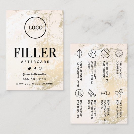 Aangepaste Logo Gold Filler Aftercare Card Visitekaartje (Voorkant / Achterkant)