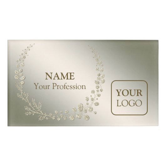 Aangepaste Logo gouden bloemen met een grote legan Naambadge (Voorkant)