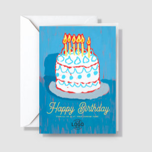 Aangepaste Logo Hand getrokken Blue White Cake Ver Kaart