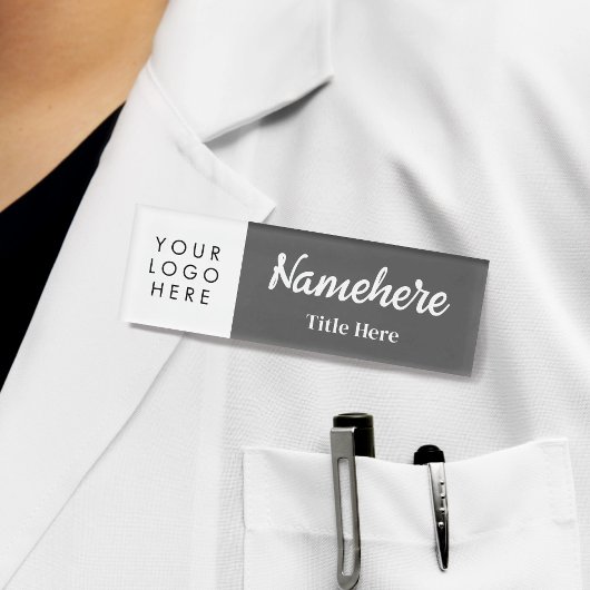 Aangepaste Logo Hand Script Vet Grijs Magnet Titel Naambadge