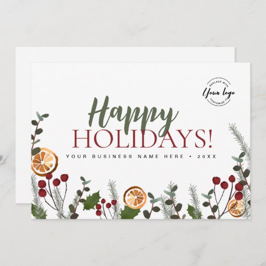 Aangepaste logo Happy Holiday Christmas Foliage Feestdagenkaart (Voorkant / Achterkant)