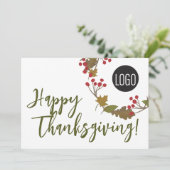 Aangepaste logo Happy Thanksgiving van bedrijven Feestdagenkaart (Staand voorkant)