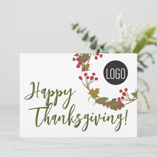 Aangepaste logo Happy Thanksgiving van bedrijven Feestdagenkaart (Staand voorkant)
