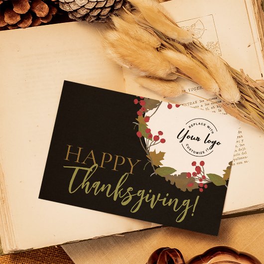 Aangepaste logo Herfst Foliage Happy Thanksgiving Feestdagenkaart