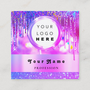 Aangepaste Logo holografische roze glitter maakt V Vierkante Visitekaartje