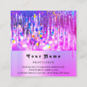 Aangepaste Logo holografische roze glitter maakt V Vierkante Visitekaartje (Achterkant)