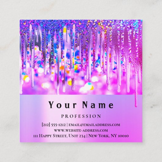 Aangepaste Logo holografische roze glitterschijven Vierkante Visitekaartje (Achterkant)