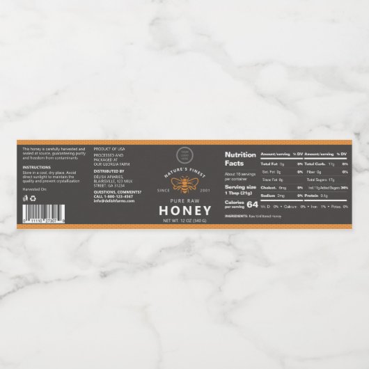 Aangepaste Logo Honeycomb Apiary Wraparound Label Waterfles Etiket (Enkel label)