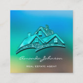 Aangepaste Logo House makelaar Blue Ombre Vierkante Visitekaartje (Voorkant)