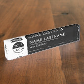 Aangepaste Logo | Klassieke zwarte witte desk Naambordje (Zijkant)