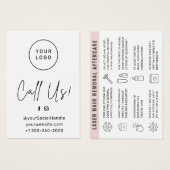 Aangepaste Logo-laserhaarverwijderaar nazorg Kaart (Voorkant /achterkant)