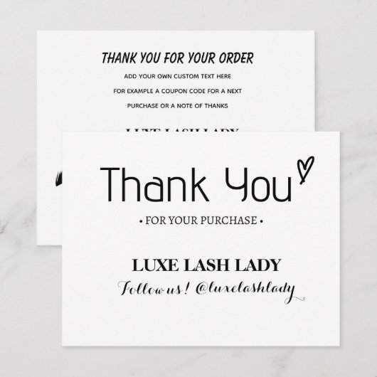 Aangepaste Logo Lash Business - Hartelijk dank voo Bedankkaart (Voorkant / Achterkant)